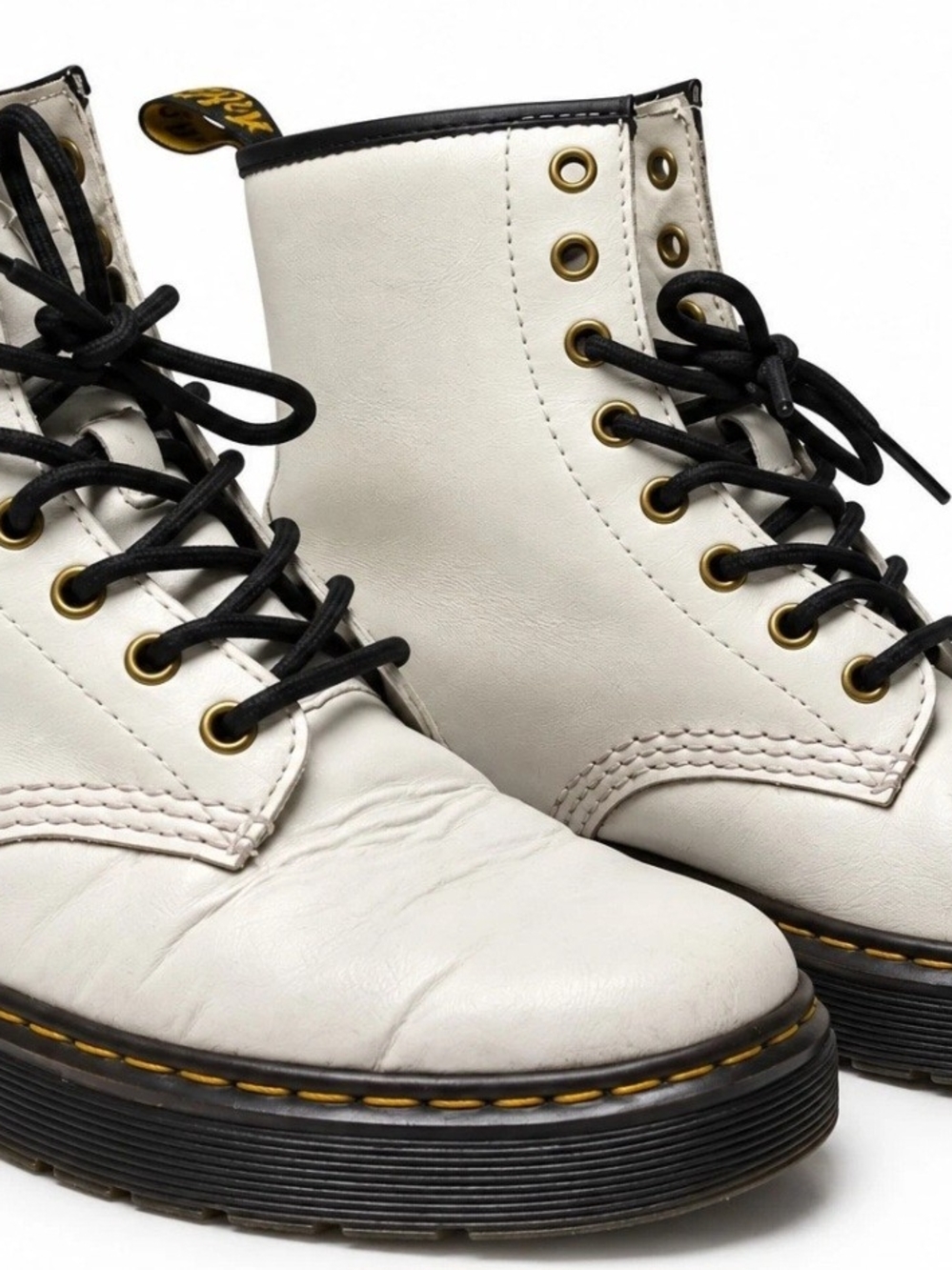Dr. Martens Women’s Leather Lace-Up Combat Boots White Black Rubber Sole 6